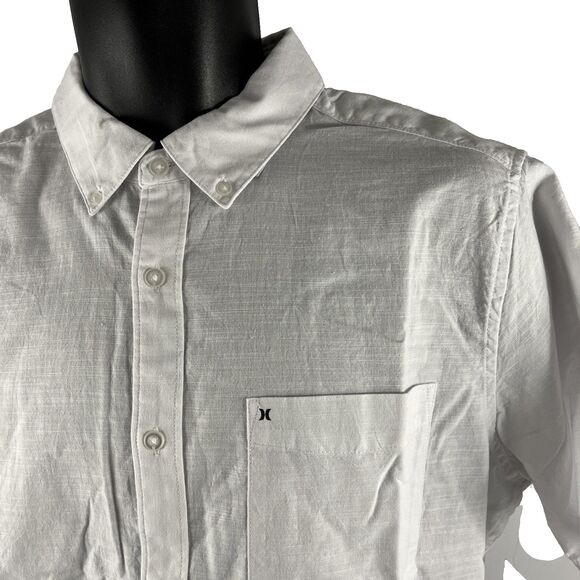 New Mens Hurley Short Sleeve Button Down White Cotton Shirt Sz M NWT OAO 2.0 - Picture 2 of 9